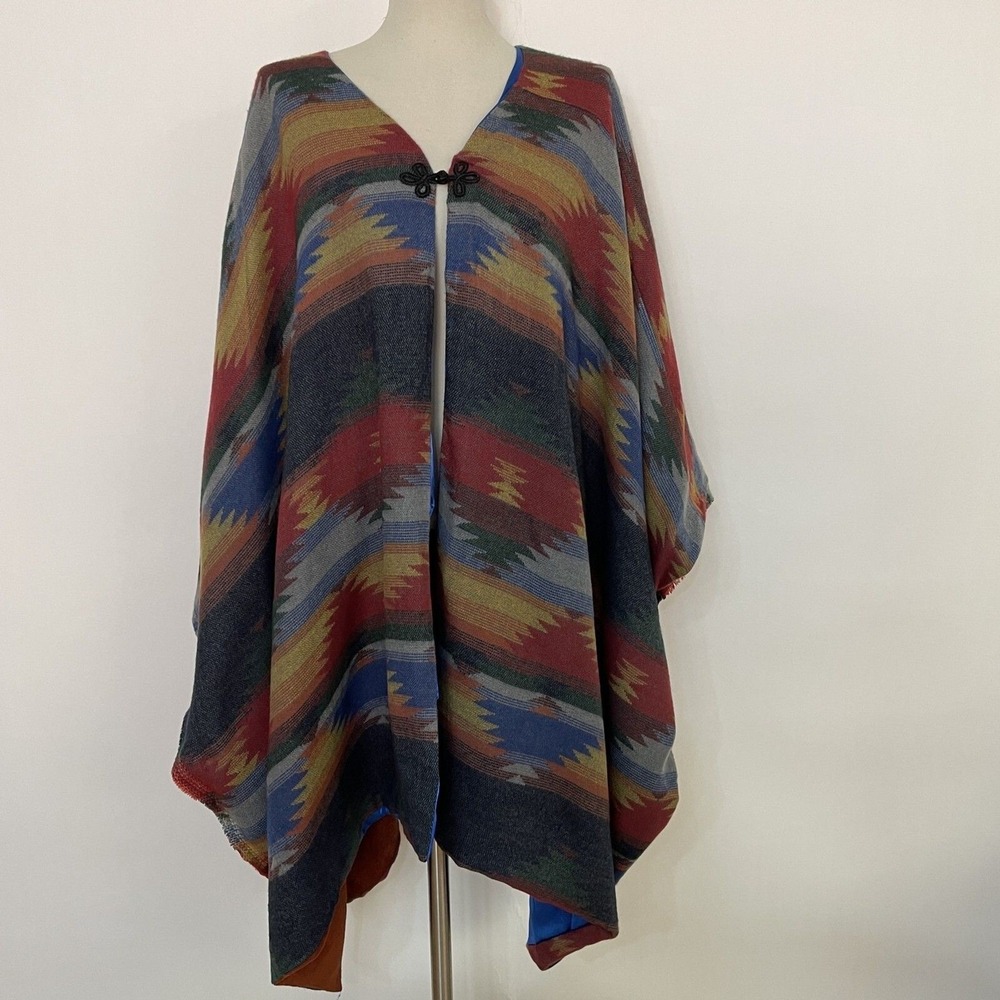 Poncho Sweater Shawl One Size Red Blue‎ Black